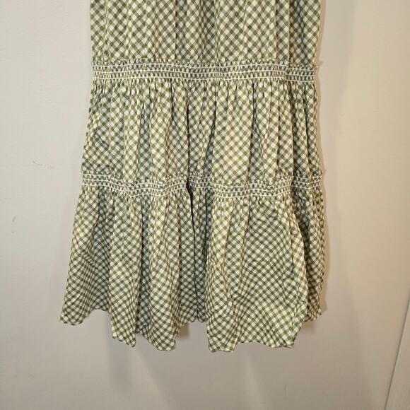 o.p.t NWOT Square Neck Smocked Maxi Dress‎ Green Gingham Size Large - Picture 6 of 9